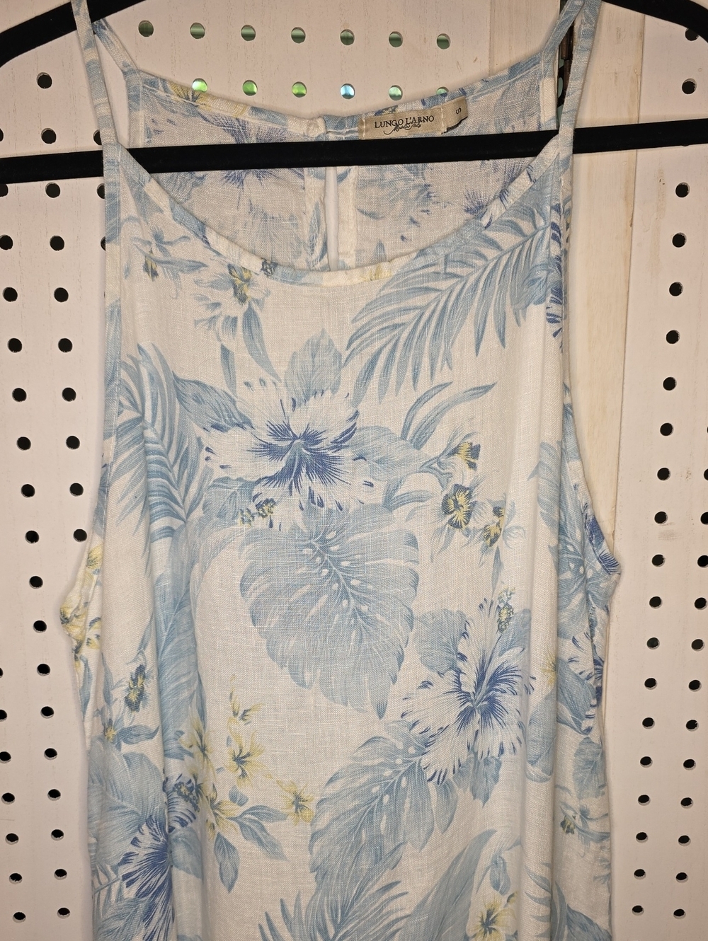 Lungo L'Arno 100% Linen Sleeveless Light Blue Floral Maxi Dress Tropical Small - Picture 2 of 8